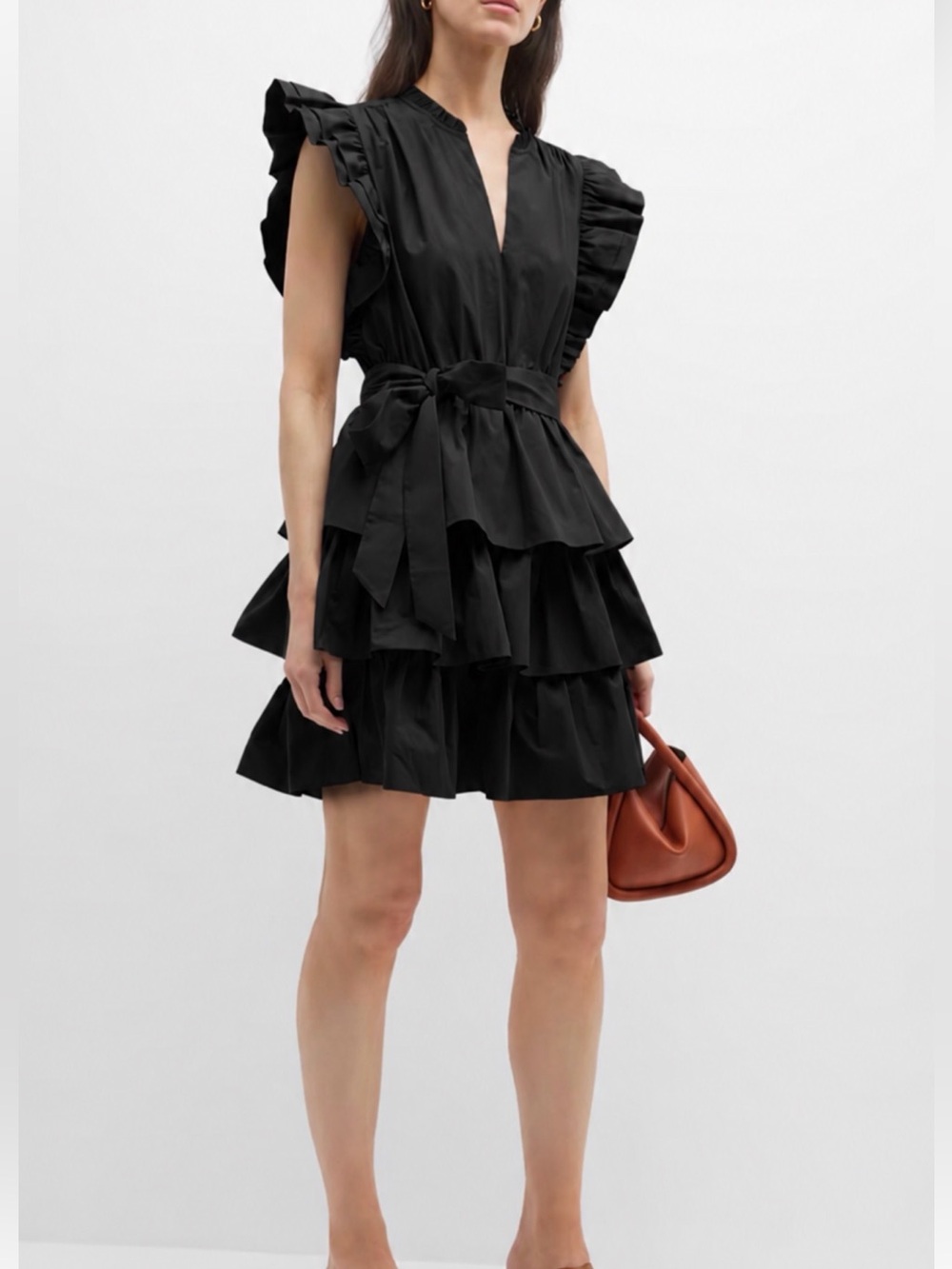 Marie Oliver Black Tiered Ruffle Mini  Emery Poplin Dress GameDay Sz XS